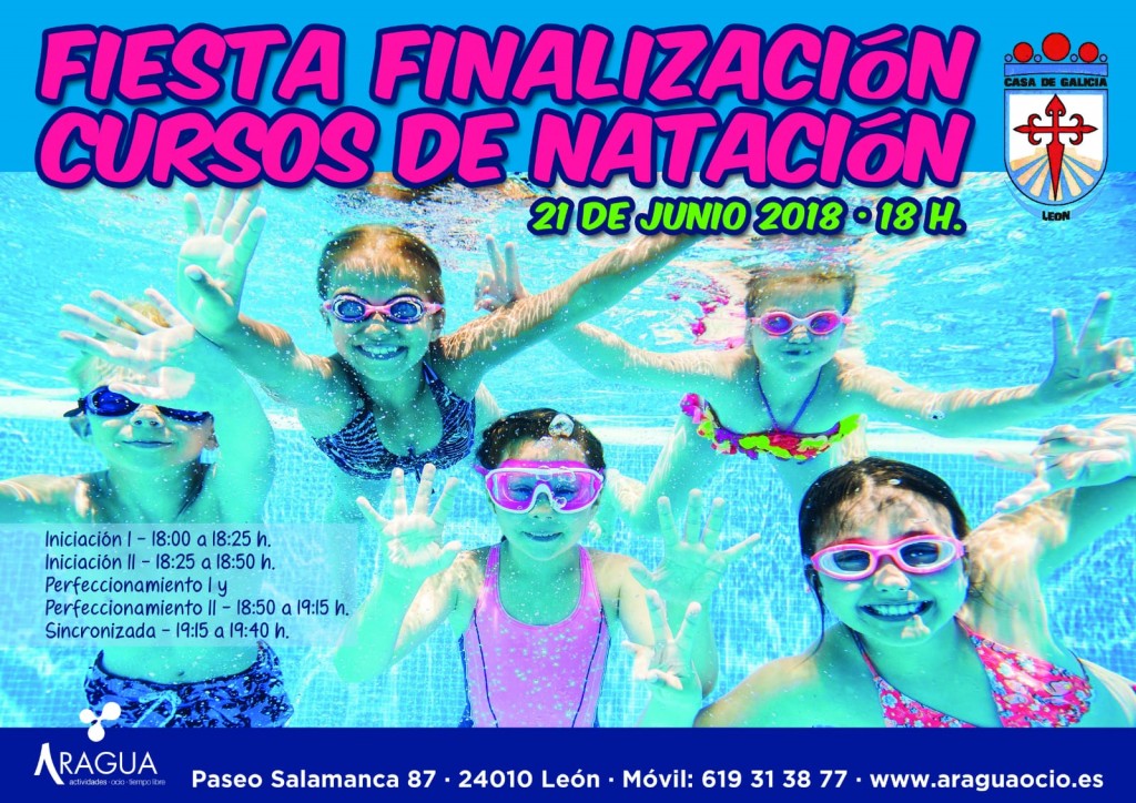 Cartel Fiesta Fin Curso natación Casa Galicia